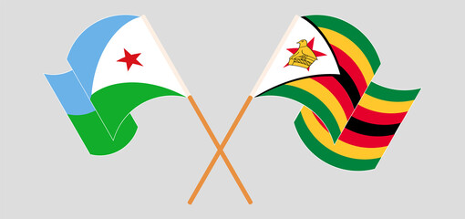 Crossed flags of Djibouti and Zimbabwe. Official colors. Correct proportion