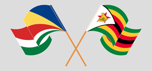 Crossed flags of Seychelles and Zimbabwe. Official colors. Correct proportion