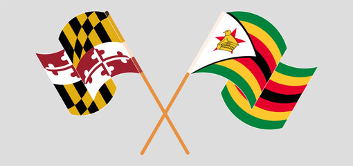 Crossed flags of the State of Maryland and Zimbabwe. Official colors. Correct proportion