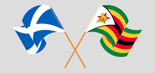 Crossed flags of Scotland and Zimbabwe. Official colors. Correct proportion