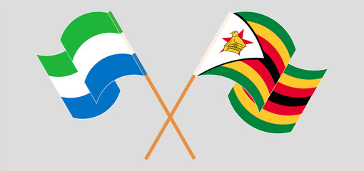 Crossed flags of Sierra Leone and Zimbabwe. Official colors. Correct proportion