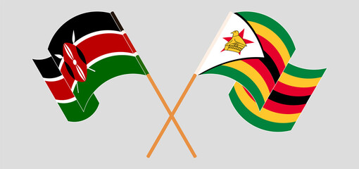 Crossed flags of Kenya and Zimbabwe. Official colors. Correct proportion