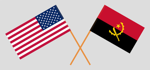 Crossed flags of the USA and Angola. Official colors. Correct proportion
