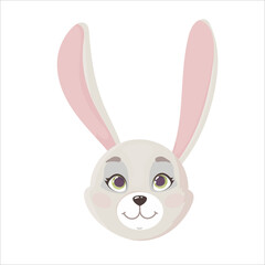 Muzzle of a Cute rabbit in a cartoon style. Emotions in animals. Vector illustration isolated on white background.