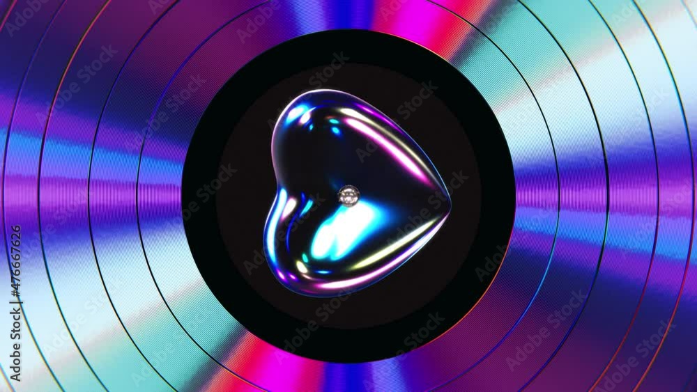 Aufkleber realistic seamless looping 3d animation of dark pearly heart label iridescent synthwave style vinyl 