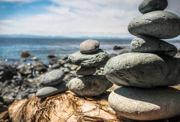Stacks of rocks in Ucluelet BC Canada