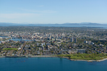 Fototapeta na wymiar Aerial photograph of James Bay, Holland Point Park and downtown Victoria