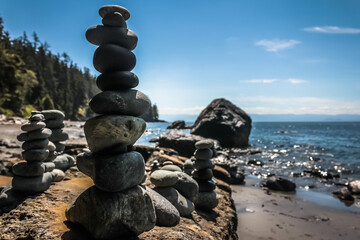 Rock creations on a beach in Ucluelet