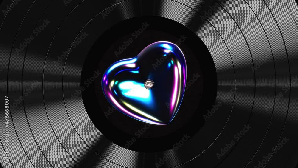Aufkleber realistic seamless looping 3d animation of dark pearly heart label synthwave style vinyl record rend
