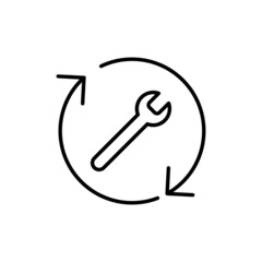 Maintenance station black outline icon. Car, home repairing service symbol. Trendy flat isolated sign can be used for: illustration, logo, mobile, app, design, web, dev, ui, ux, gui. Vector EPS 10