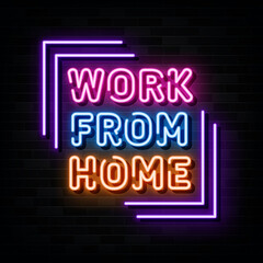 work from home  neon sign. design element light banner.
