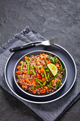 fried brown rice with green beans and carrot