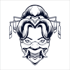 the japanese geisha mask line art
