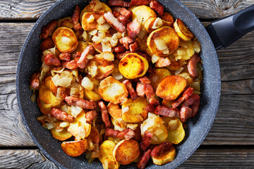 fried Potatoes with Bacon and onion, top view