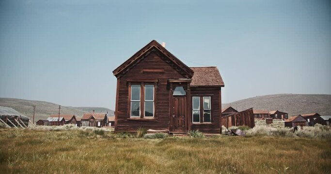 Old western historic wooden house in a ghost town in the California desert