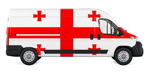 Georgian flag painted on commercial delivery van. Freight delivery in Georgia, concept. 3D rendering