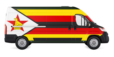 Zimbabwean flag painted on commercial delivery van. Freight delivery in Zimbabwe, concept. 3D rendering