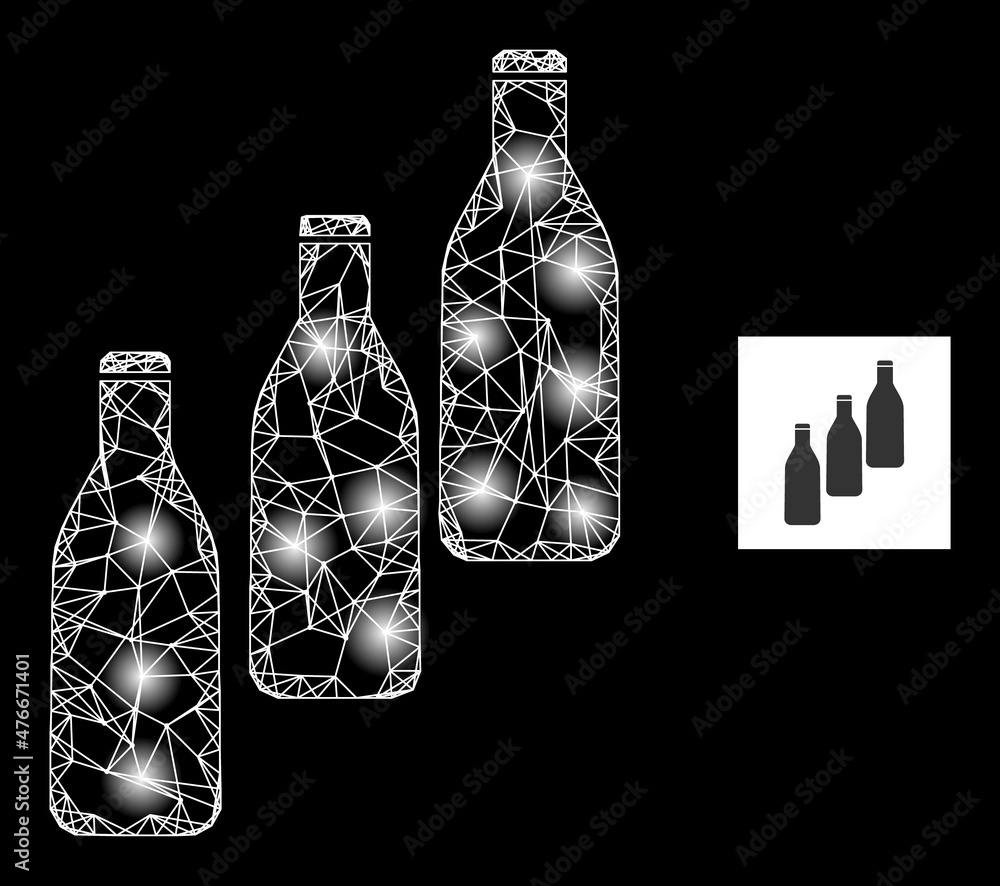 Poster bright network beer bottles icon with bright spots. illuminated model is created using beer bottles 