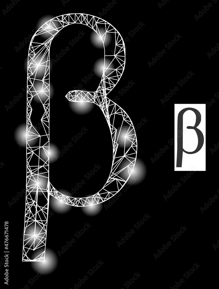 Poster bright mesh net beta greek lowercase letter icon with illuminated light spots. illuminated constella