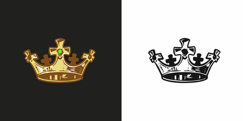 Royal crown. Heads tiara. Beautiful diadem. Hand drawn engraved old sketch. Vector illustration. © artbalitskiy