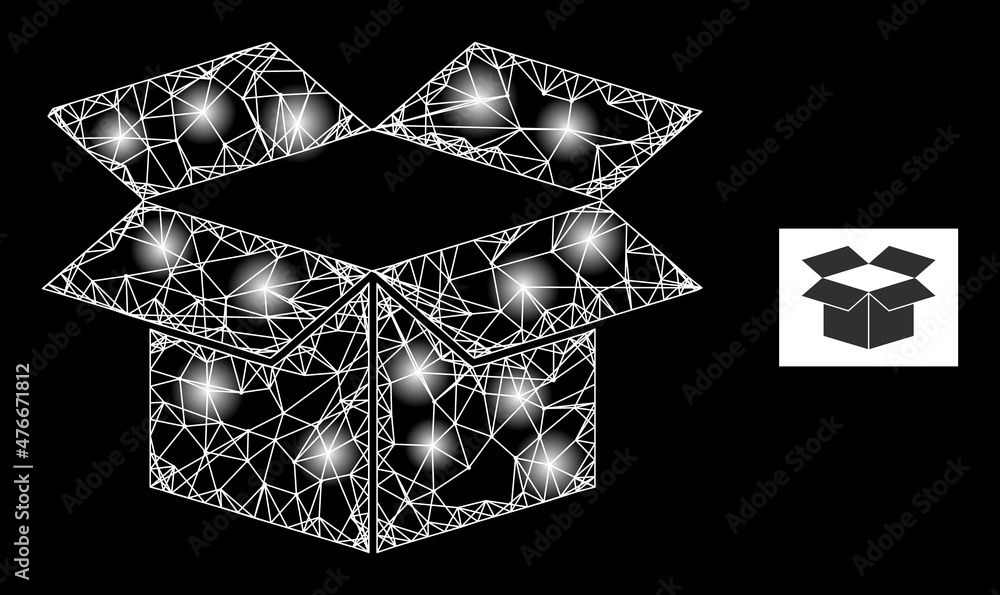 Poster shiny crossing mesh carton box icon with sparkle spots. illuminated constellation is done using cart