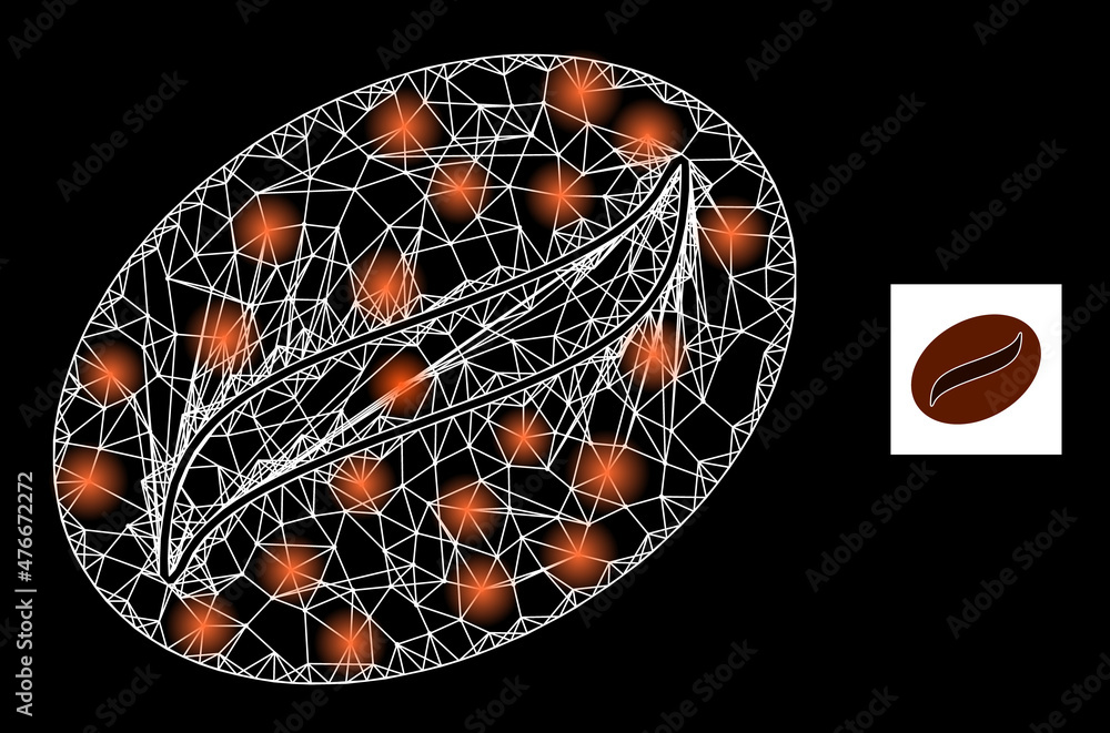 Poster constellation net mesh coffee seed icon with magic spots. illuminated constellation is generated fro