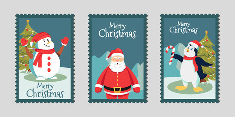 Merry Christmas cartoon illustrations greeting cards