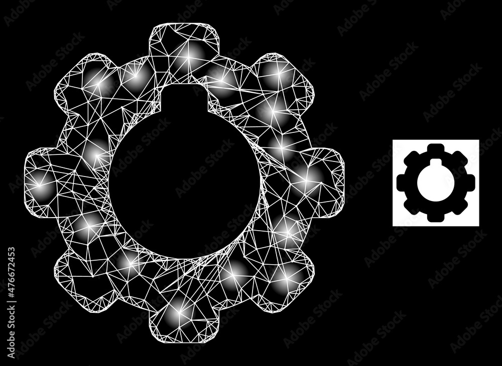 Poster glowing net cogwheel icon with glowing spots. illuminated constellation is done from cogwheel vector