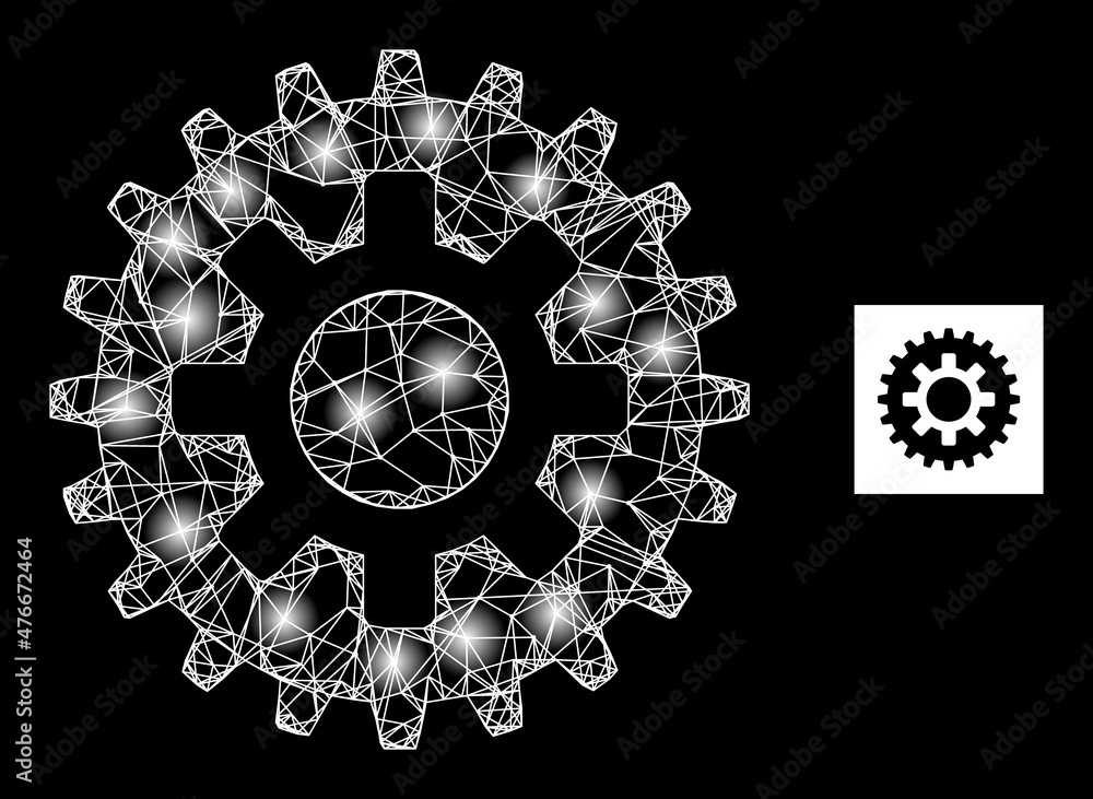 Poster constellation net cogwheel icon with majestic light spots. illuminated constellation done using cogw