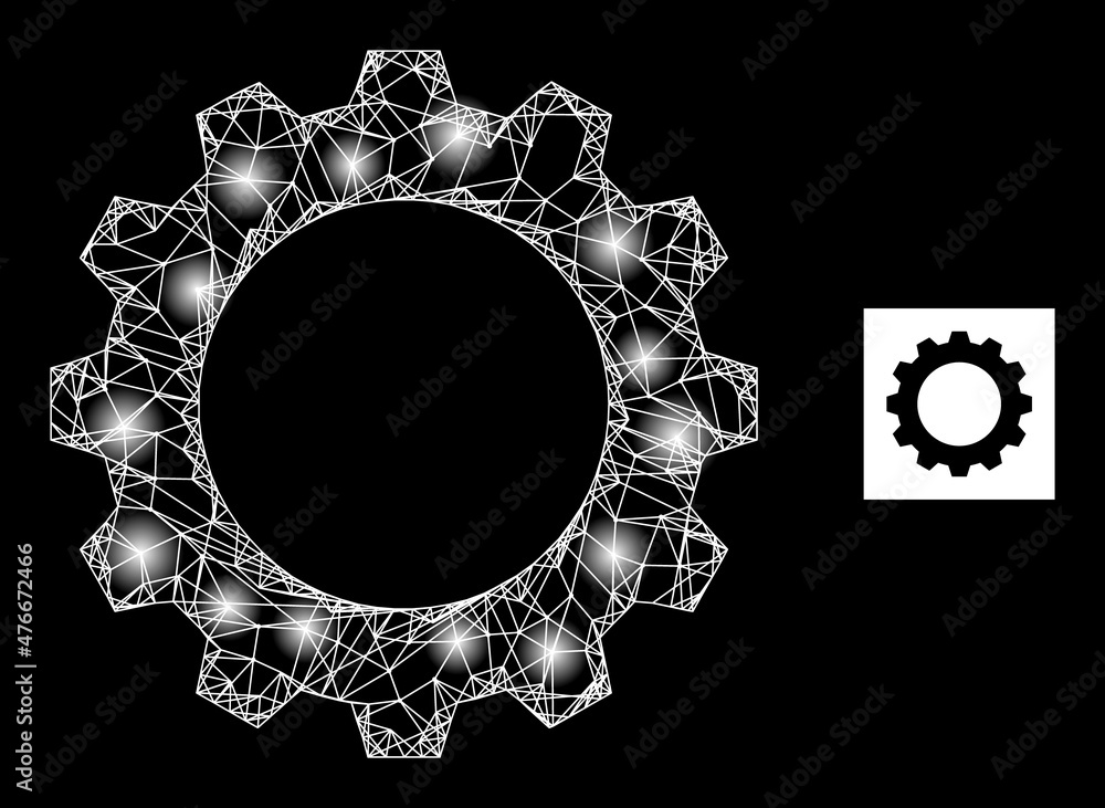 Poster glowing net mesh cogwheel icon with bright spots. illuminated constellation is generated from cogwhe