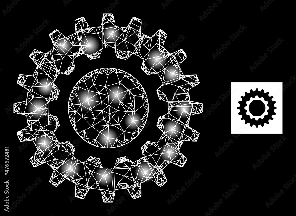 Poster constellation net cogwheel icon with bright spots. illuminated constellation done using cogwheel vec