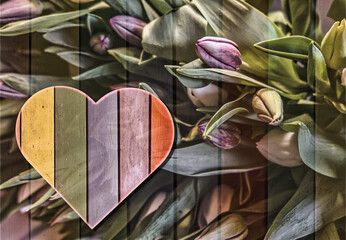 valentine's day heart and tulip flowers with copy space