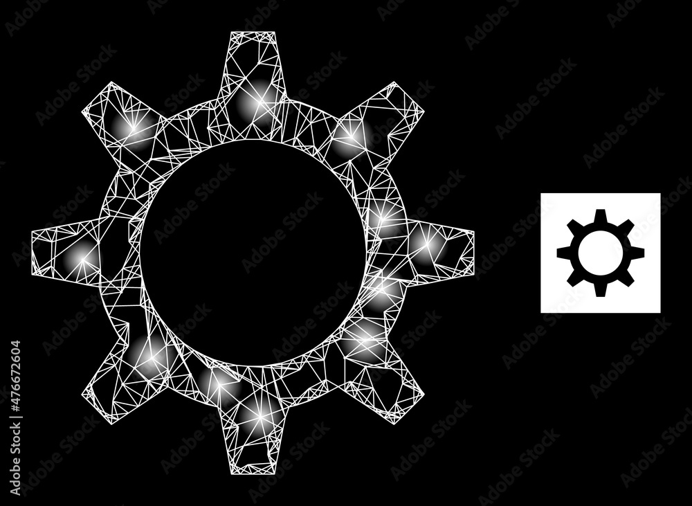Aufkleber constellation net mesh cogwheel icon with magic spots. illuminated constellation done using cogwheel