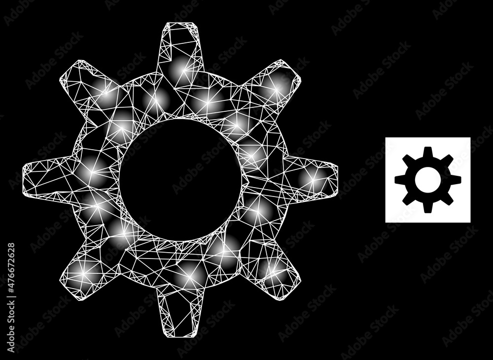 Poster constellation network cogwheel icon with illuminated light spots. illuminated model done using cogwh