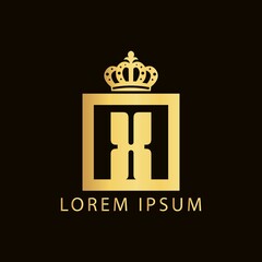 simple alphabet logo nobility design golden concept with square and crown