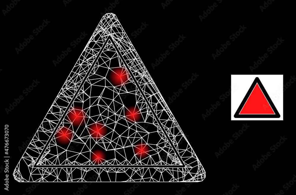 Poster constellation crossing mesh danger triangle template icon with majestic spots. illuminated constella