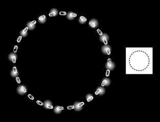 Constellation mesh net dashed circle area icon with majestic spots. Illuminated constellation done using dashed circle area vector icon and crossed lines. Constellation carcass dashed circle area,