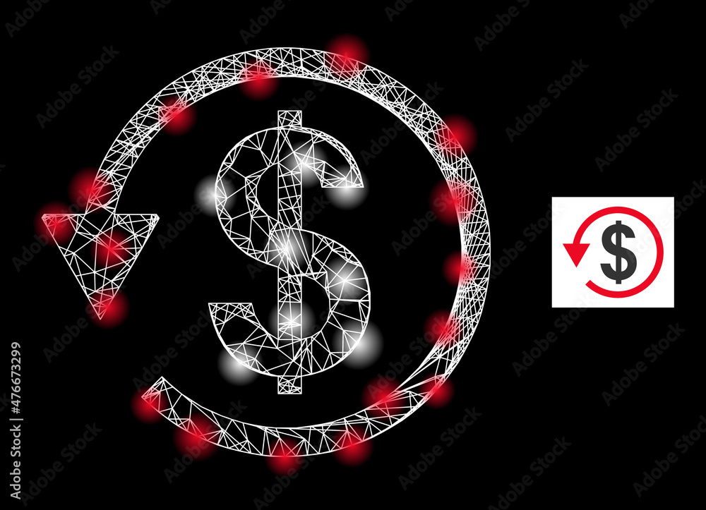 Poster glare net dollar chargeback icon with flare spots. illuminated model is created from dollar chargeba