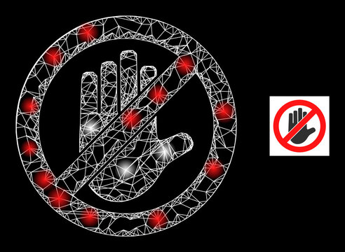 Bright net mesh do not touch icon with bright light spots. Illuminated constellation is generated from do not touch vector icon and crossing lines. Illuminated frame do not touch,
