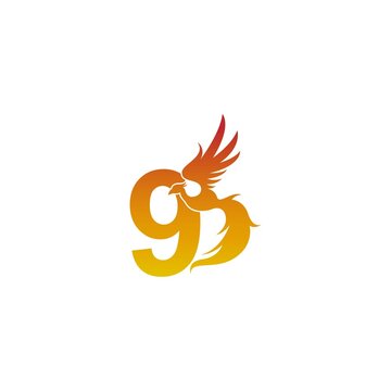 Number 9 icon with phoenix logo design template