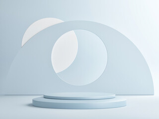 Podium minimal geometry for product presentation, blue background, 3d illustration.