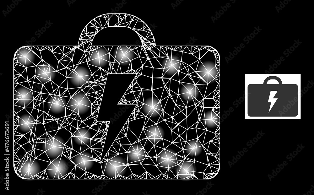 Poster constellation crossing mesh electric toolbox icon with sparkle light spots. illuminated model is cre