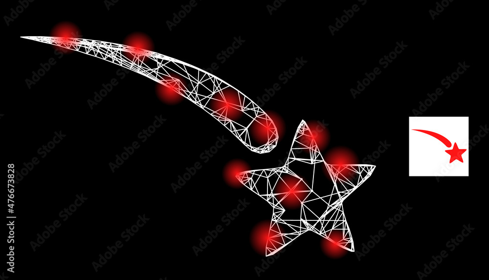 Poster bright crossing mesh falling star icon with bright spots. illuminated constellation is done using fa