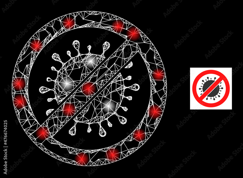 Poster glowing network forbid virus icon with glowing light spots. illuminated constellation done using for