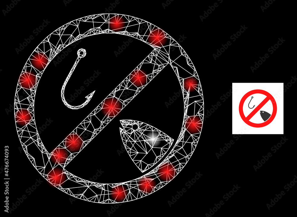 Poster constellation net mesh forbidden fishing icon with majestic spots. illuminated constellation is crea