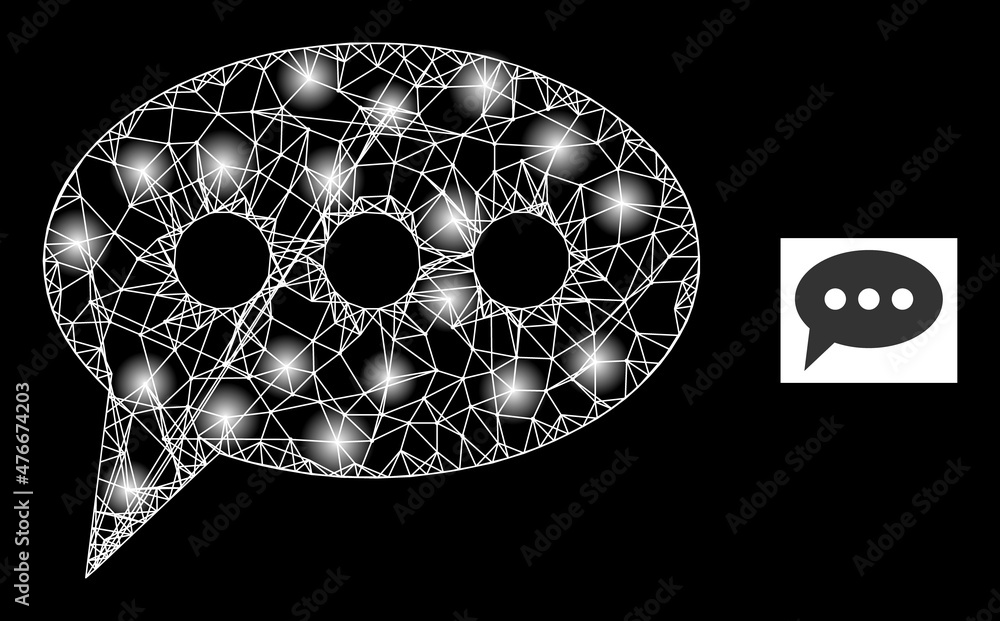 Poster glare crossing mesh forum message icon with illuminated spots. illuminated constellation created fro