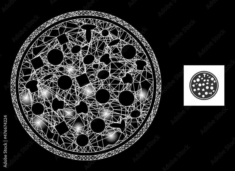 Poster constellation mesh net full pizza icon with illuminated light spots. illuminated model generated fro