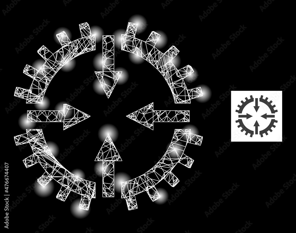 Poster constellation mesh net gear center icon with glossy spots. illuminated constellation is created from