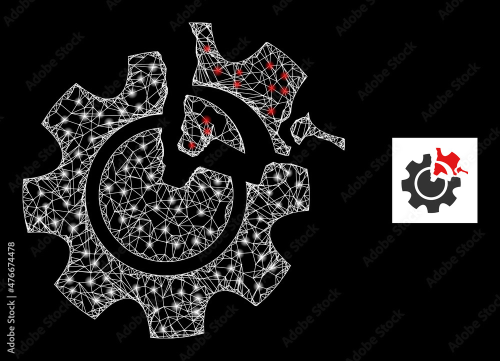 Poster constellation mesh net gear damage icon with bright spots. illuminated constellation generated using