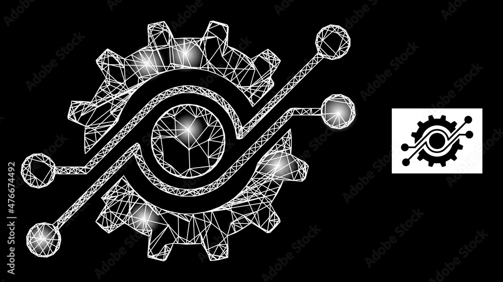 Poster glare net mesh gear electronic component icon with glitter light spots. illuminated constellation is